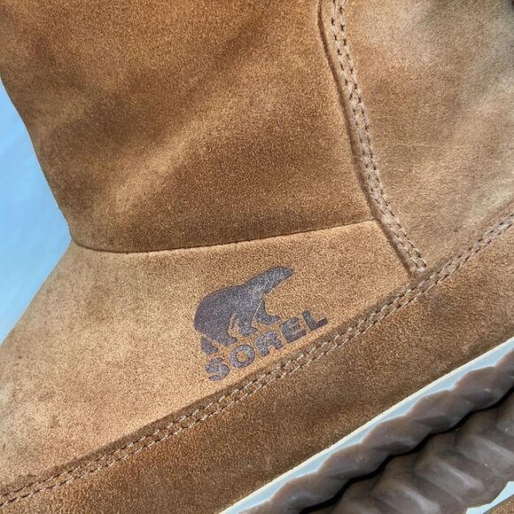 Sorel Out & About Women’s Tan Suede Slip On Winter Booties Sherpa Lined Sz 7.5 - Picture 6 of 11